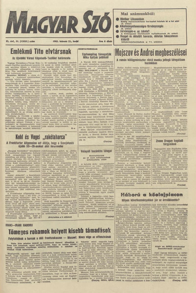 Magyar Szó, 40. évf. 1983. február 22. 51. sz. 1–20. oldal
