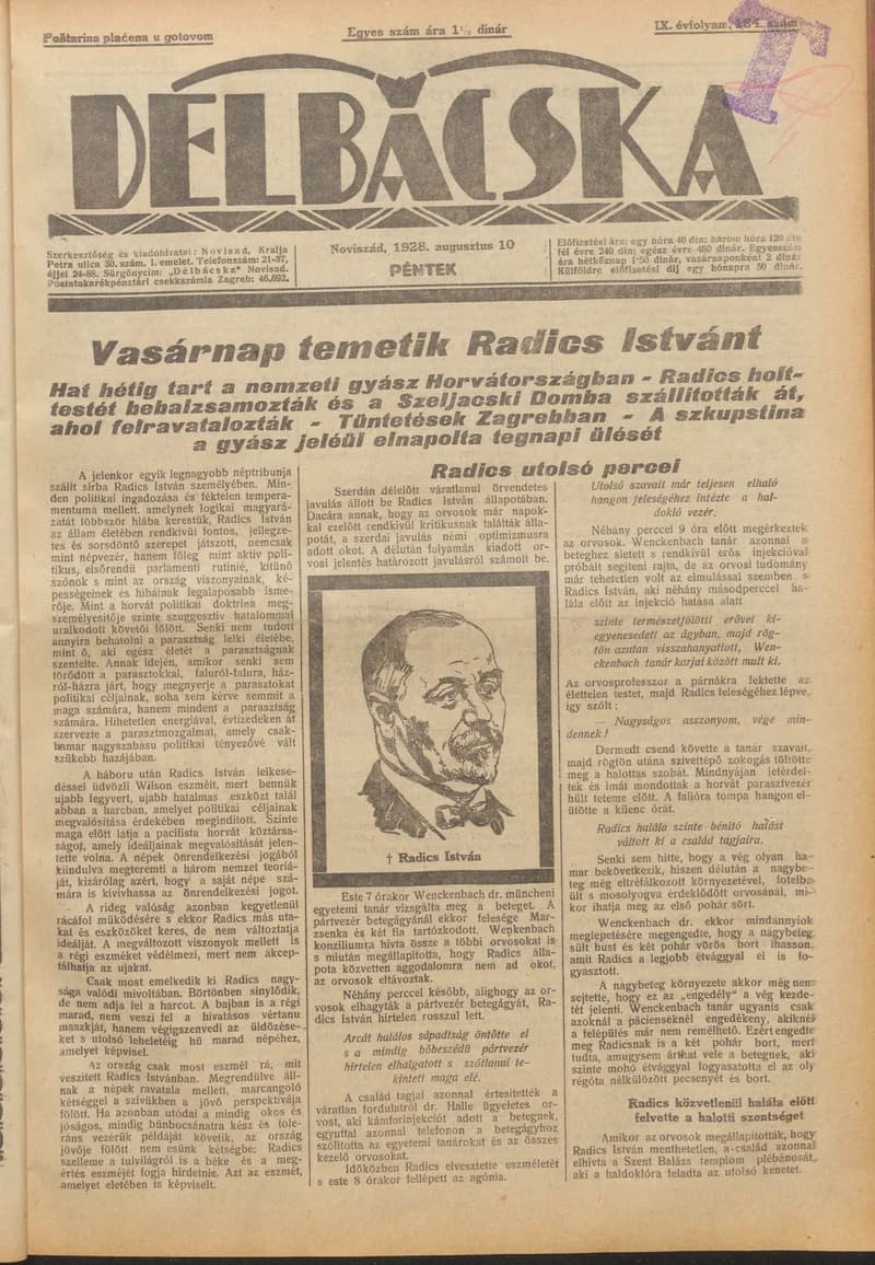 Délbácska, 9. évf. 1928. augusztus 10. 184. sz.