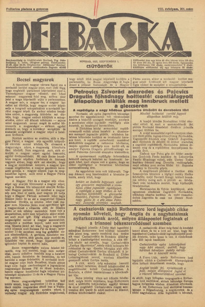 Délbácska, 8. évf. 1927. szeptember 1. 201. sz.