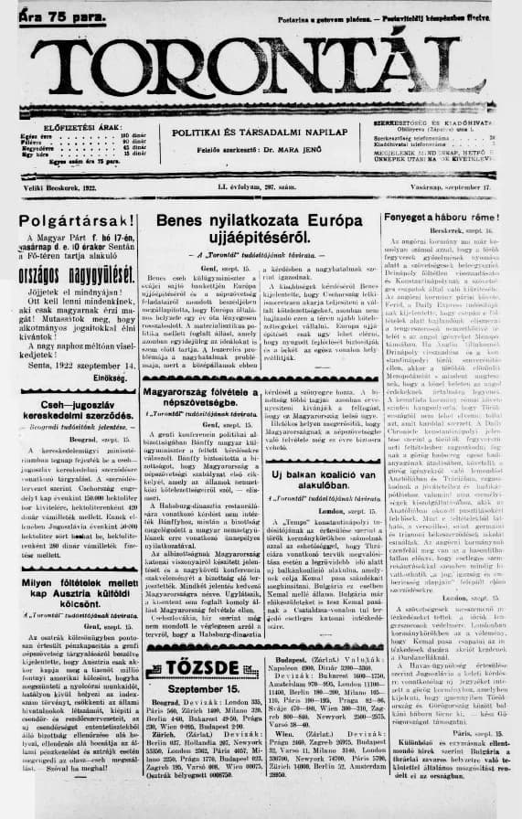 Torontál, 51. évf. 1922. szeptember 17. 207. sz.