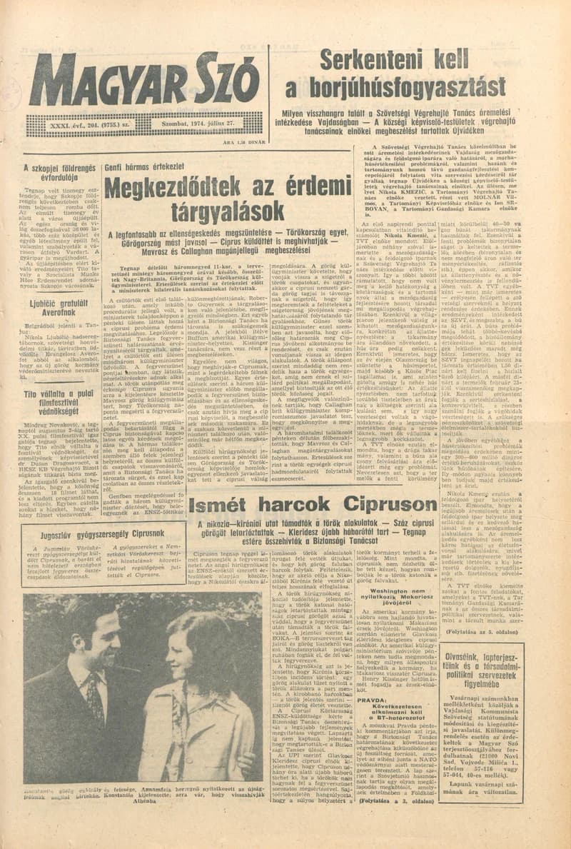 Magyar Szó, 31. évf. 1974. július 27. 204. sz. 1–16. oldal