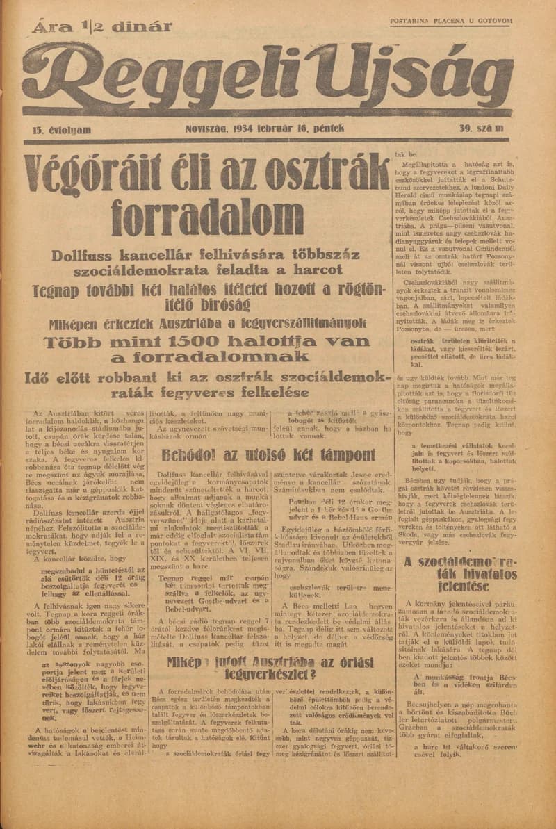 Reggeli Újság, 15. évf. 1934. február 16. 39. sz.