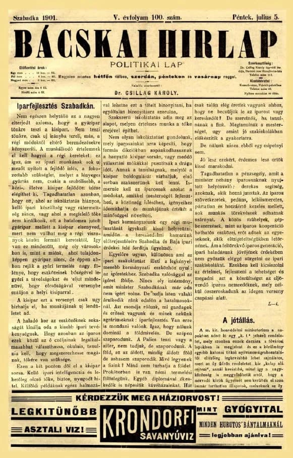 Bácskai Hirlap, 5. évf. 1901. július 5. 100. sz.