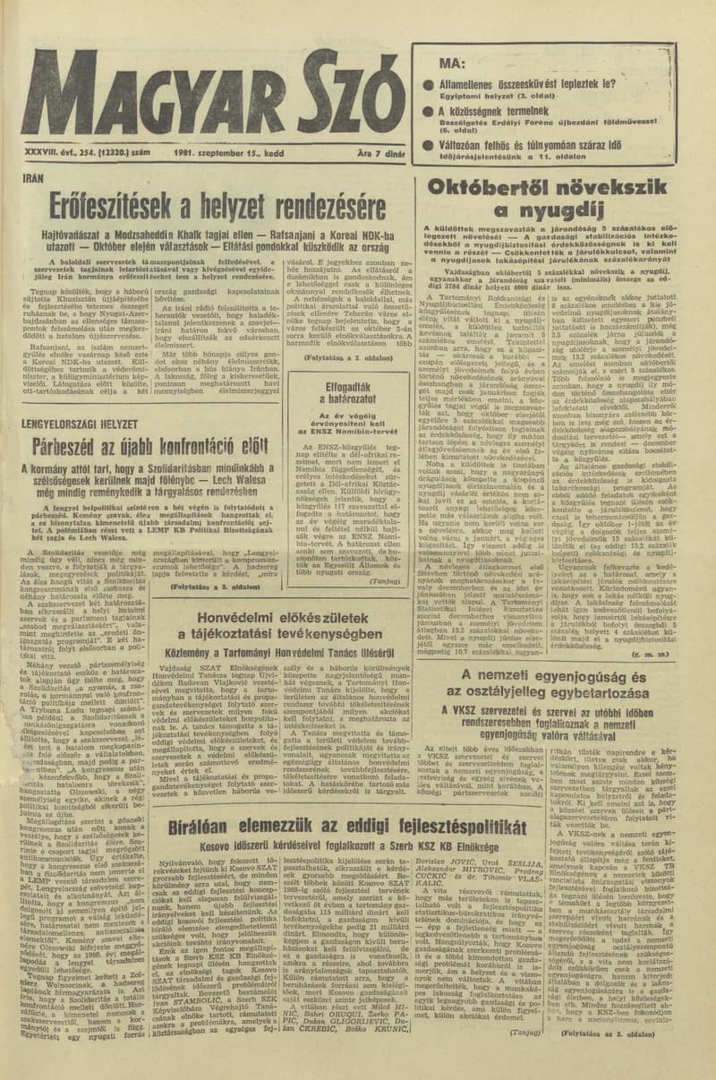 Magyar Szó, 38. évf. 1981. szeptember 15. 254. sz.