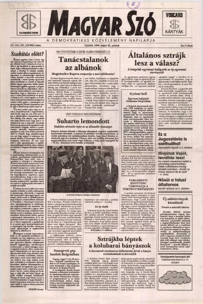 Magyar Szó, 55. évf. 1998. május 22. 121. sz. 1–16. oldal