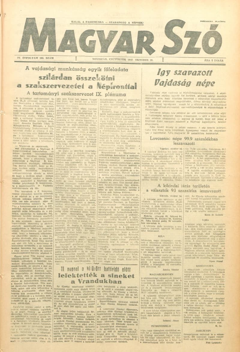 Magyar Szó, 4. évf. 1947. október 30. 265. sz. 1–8. oldal
