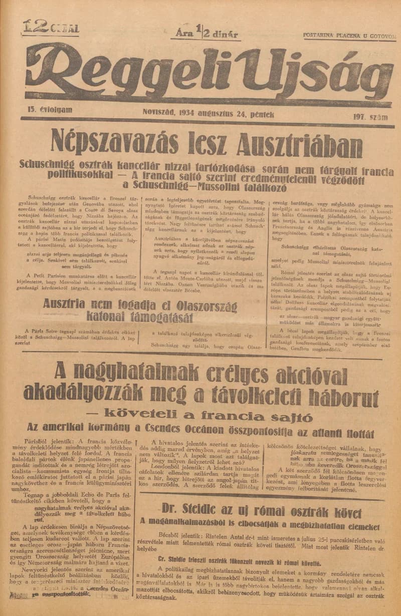 Reggeli Újság, 15. évf. 1934. augusztus 24. 197. sz.