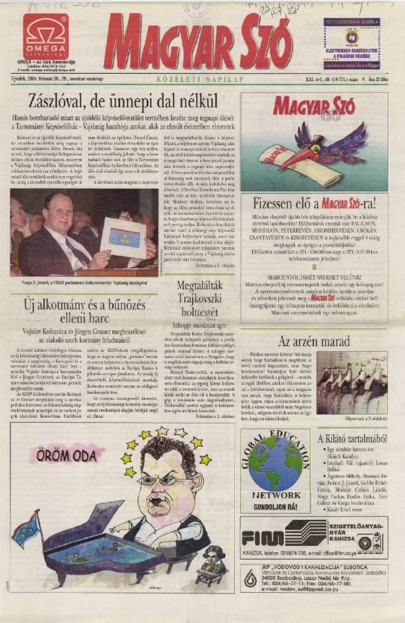 Magyar Szó, 61. évf. 2004. február 28. – 29. 48. sz. 1–36. oldal