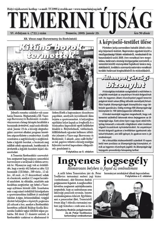 Temerini Újság, 15. évf. 2009. január 29. 4. sz.
