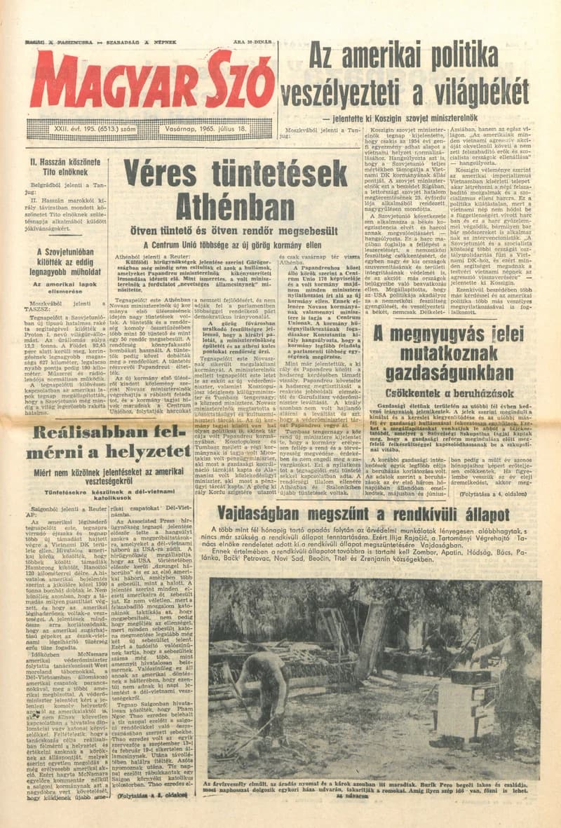 Magyar Szó, 22. évf. 1965. július 18. 195. sz. 1–24. oldal