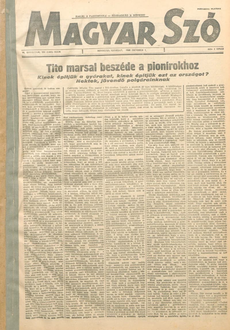 Magyar Szó, 6. évf. 1949. október 1. 233. sz. 1–4. oldal