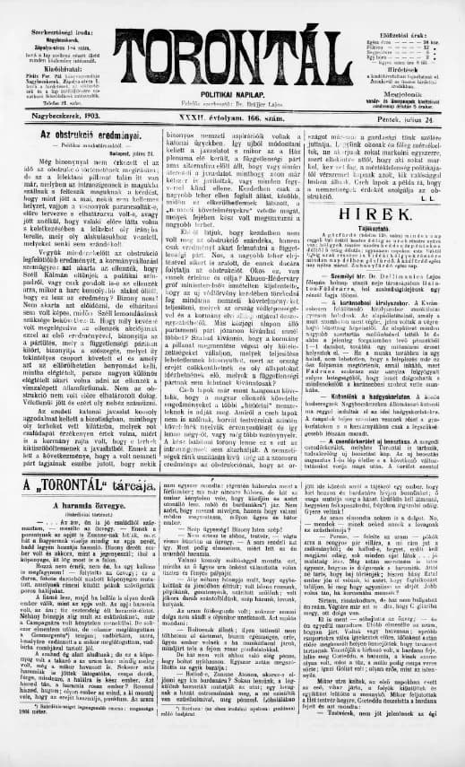 Torontál, 32. évf. 1903. július 24. 166. sz.