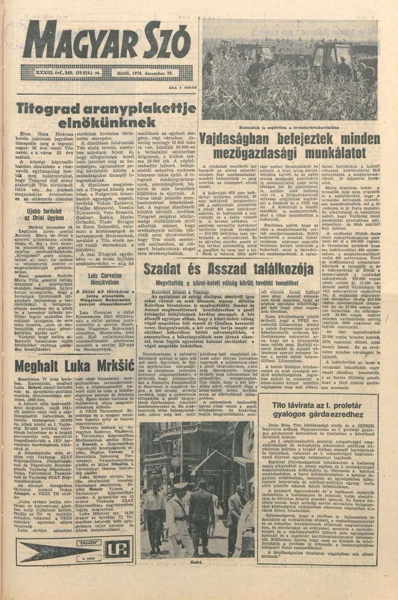 Magyar Szó, 33. évf. 1976. december 20. 349. sz. 1–8. oldal