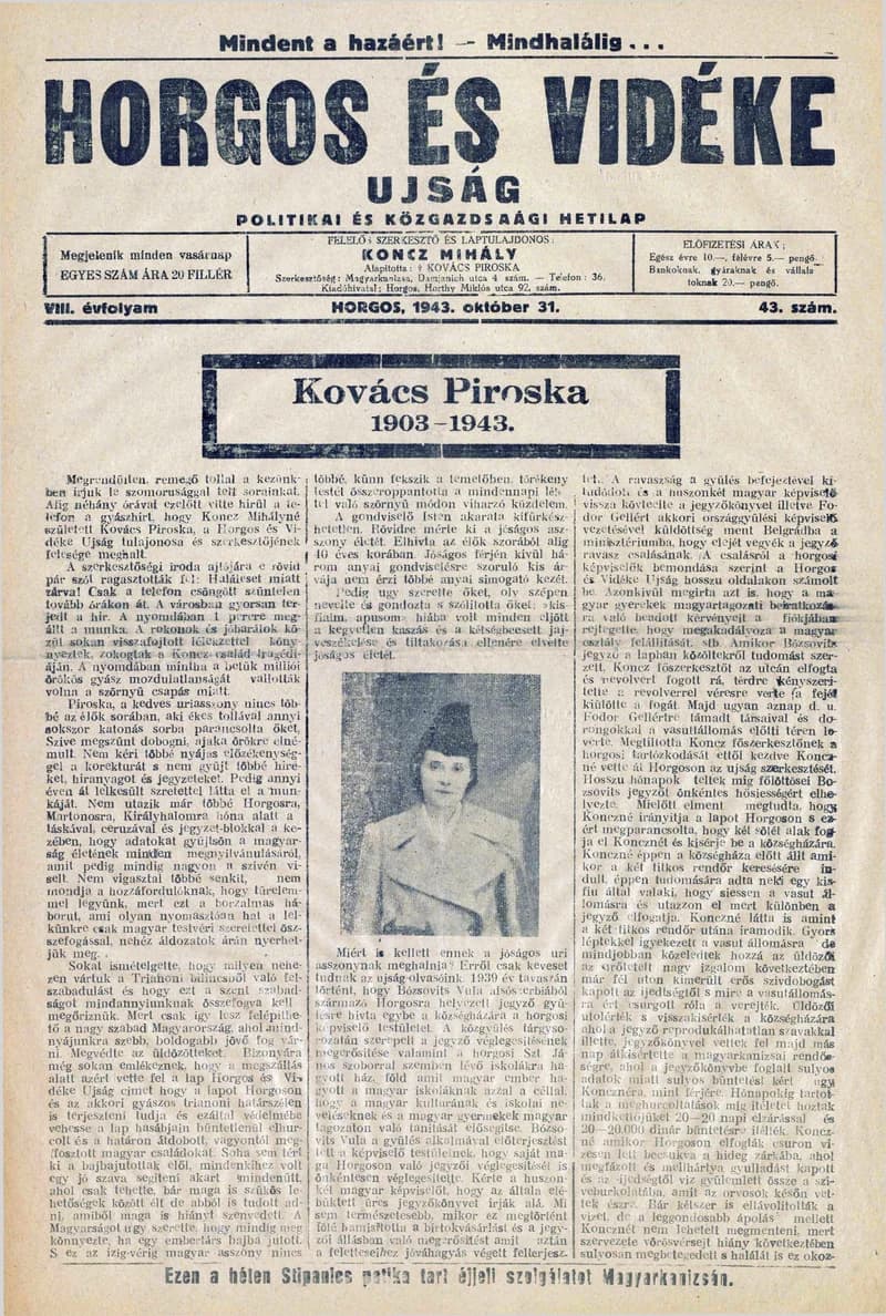 Horgos és vidéke, 8. évf. 1943. október 31. 43. sz.