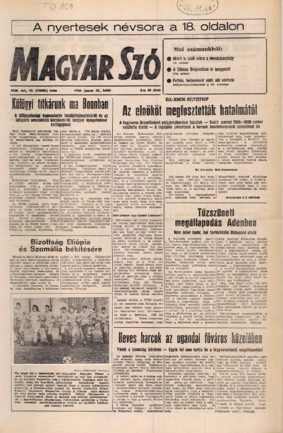 Magyar Szó, 43. évf. 1986. január 20. 18. sz. 1–20. oldal