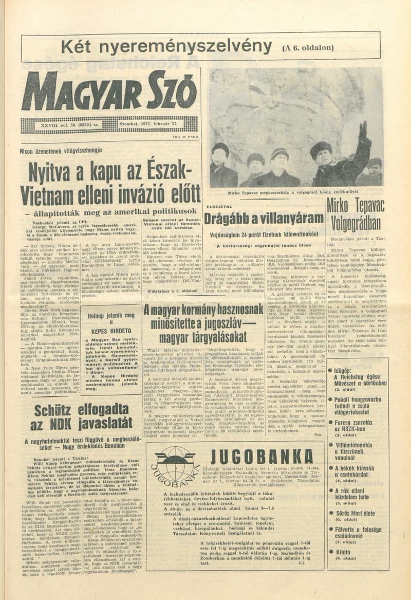 Magyar Szó, 28. évf. 1971. február 27. 56. sz. 1–20. oldal