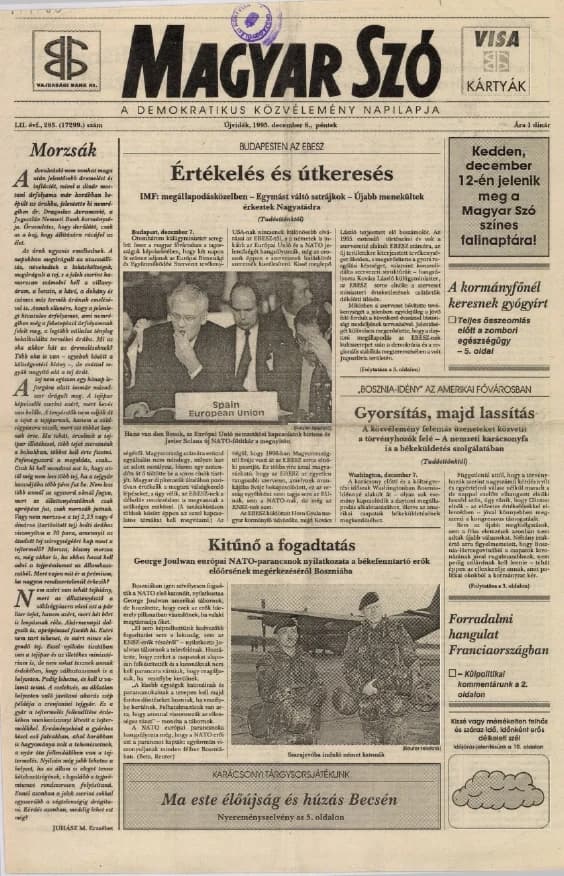 Magyar Szó, 52. évf. 1995. december 8. 285. sz. 1–16. oldal