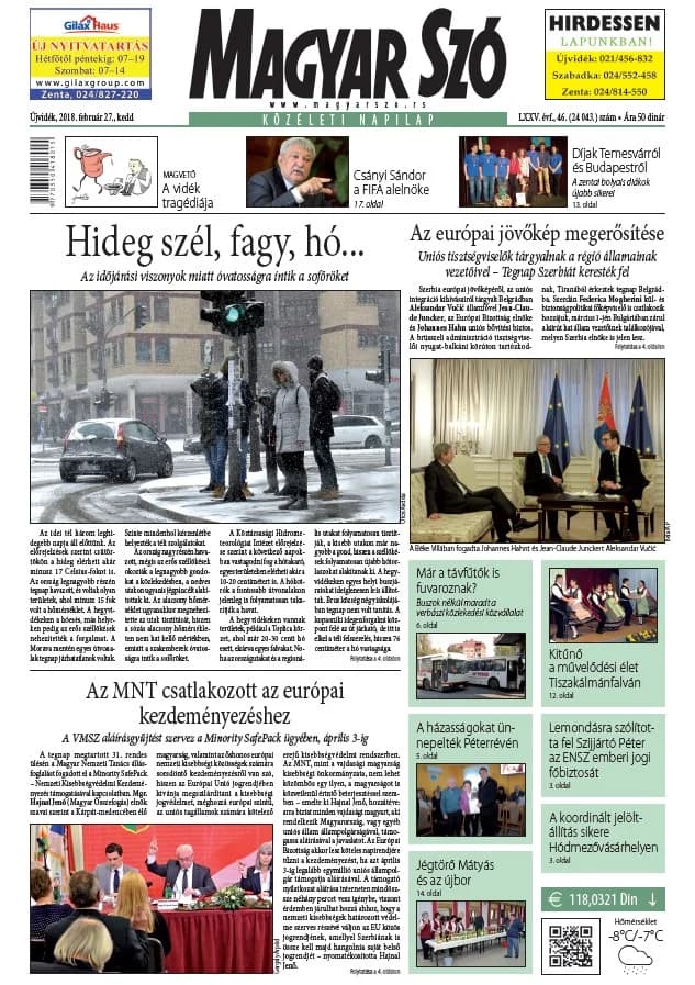 Magyar Szó, 75. évf. 2018. február 27. 46. sz. 1–20. oldal