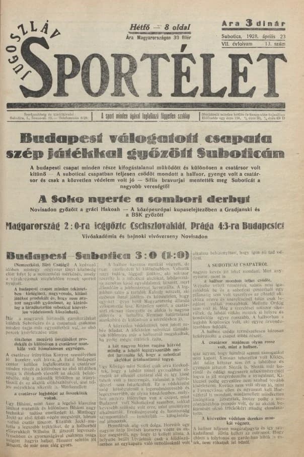 Jugoszláv sportélet, 7. évf. 1928. április 23. 13. sz.