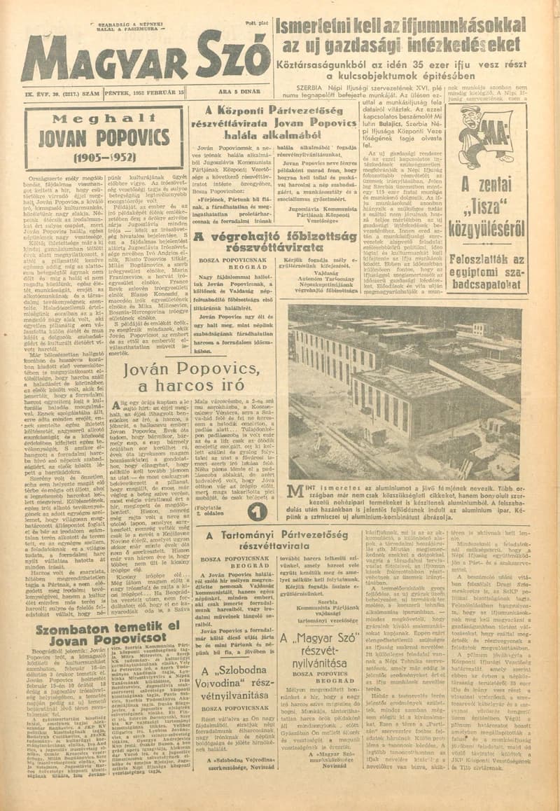 Magyar Szó, 9. évf. 1952. február 15. 39. sz. 1–6. oldal
