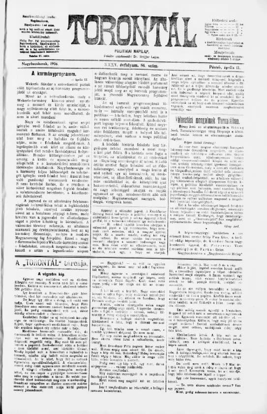 Torontál, 35. évf. 1906. április 13. 86. sz.