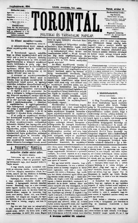 Torontál, 23. évf. 1894. október 19. 240. sz.