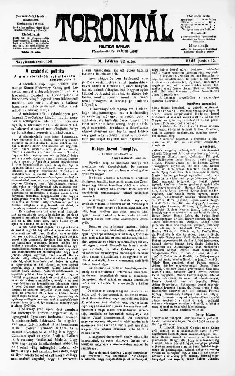 Torontál, 40. évf. 1911. június 12. 132. sz.