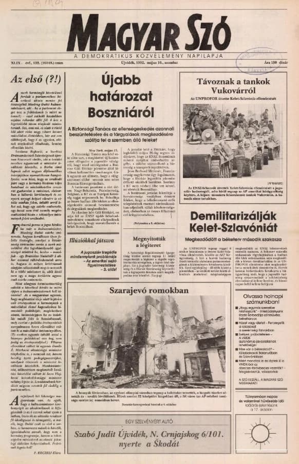 Magyar Szó, 49. évf. 1992. május 16. 132. sz. 1–20. oldal