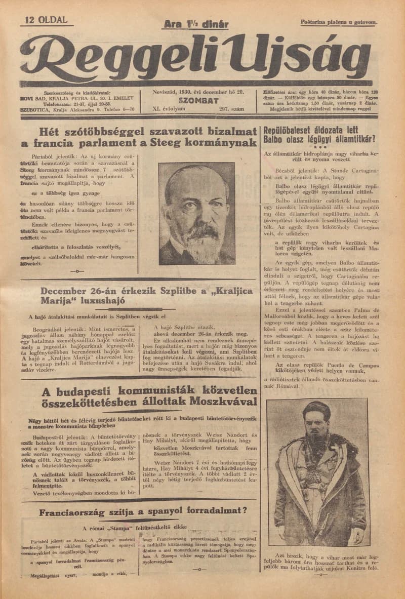 Reggeli Újság, 11. évf. 1930. december 20. 297. sz.