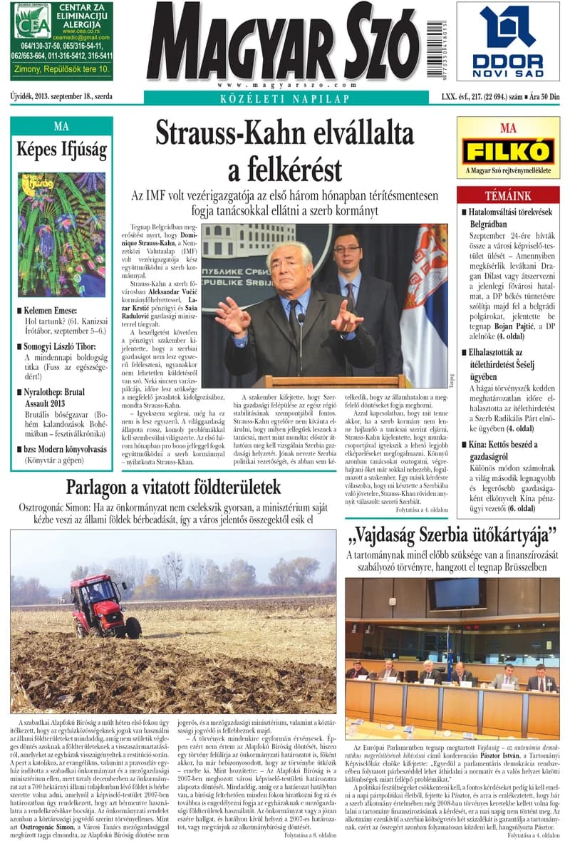 Magyar Szó, 70. évf. 2013. szeptember 18. 217. sz. 1–20. oldal