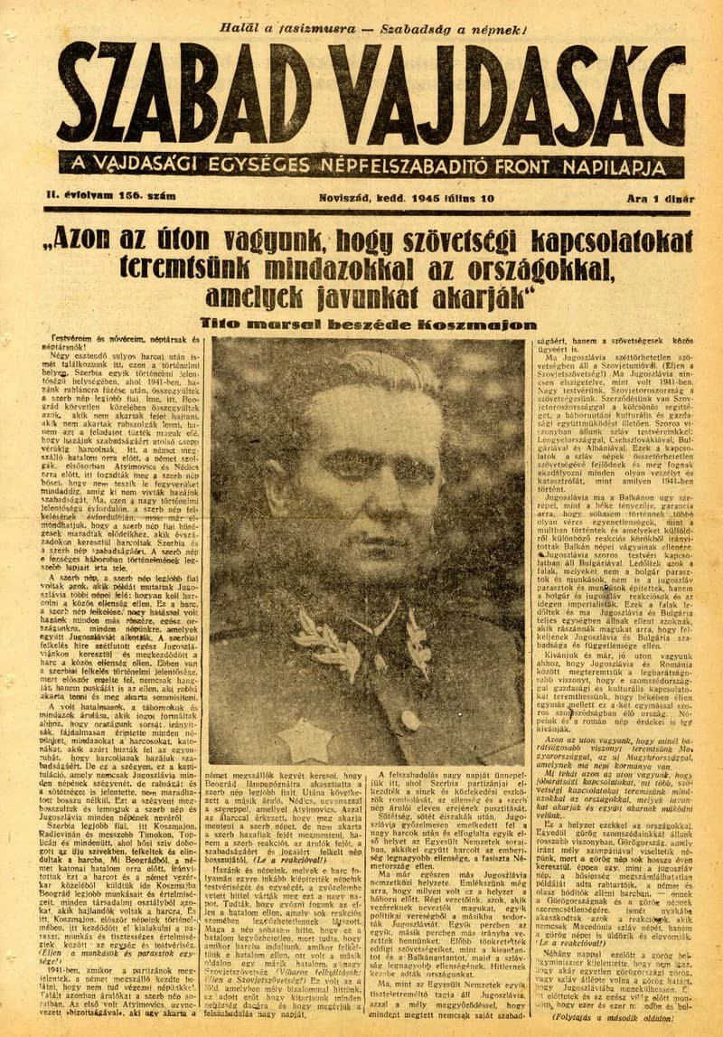 Szabad Vajdaság, 2. évf. 1945. július 10. 156. sz.
