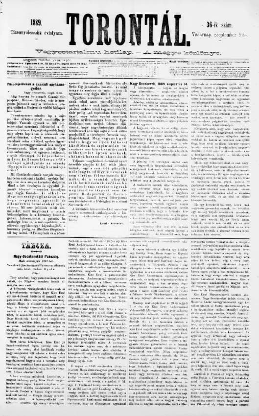 Torontál, 18. évf. 1889. szeptember 8. 36. sz.