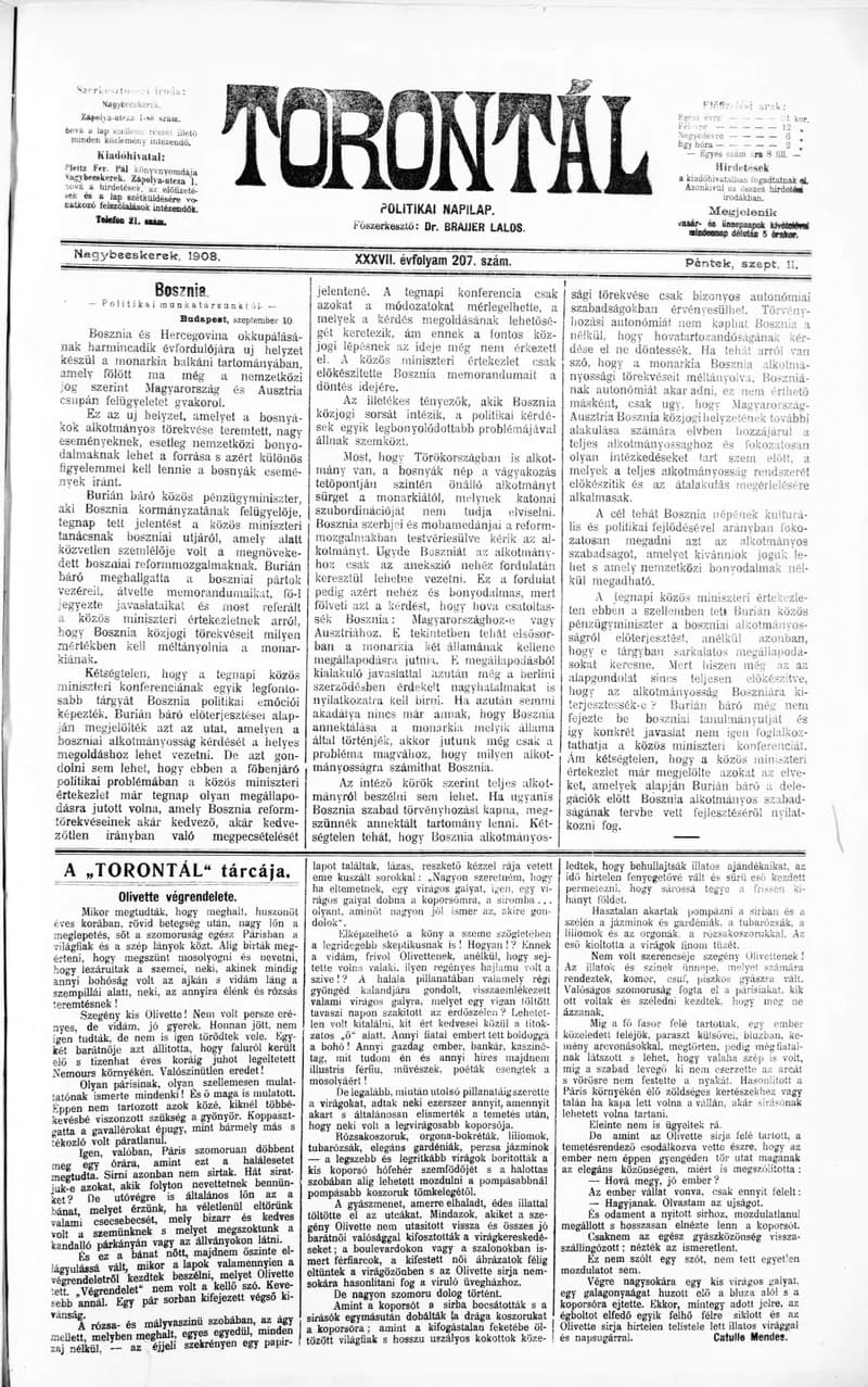 Torontál, 37. évf. 1908. szeptember 11. 207. sz.