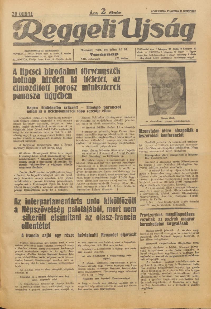 Reggeli Újság, 13. évf. 1932. július 24. 173. sz.