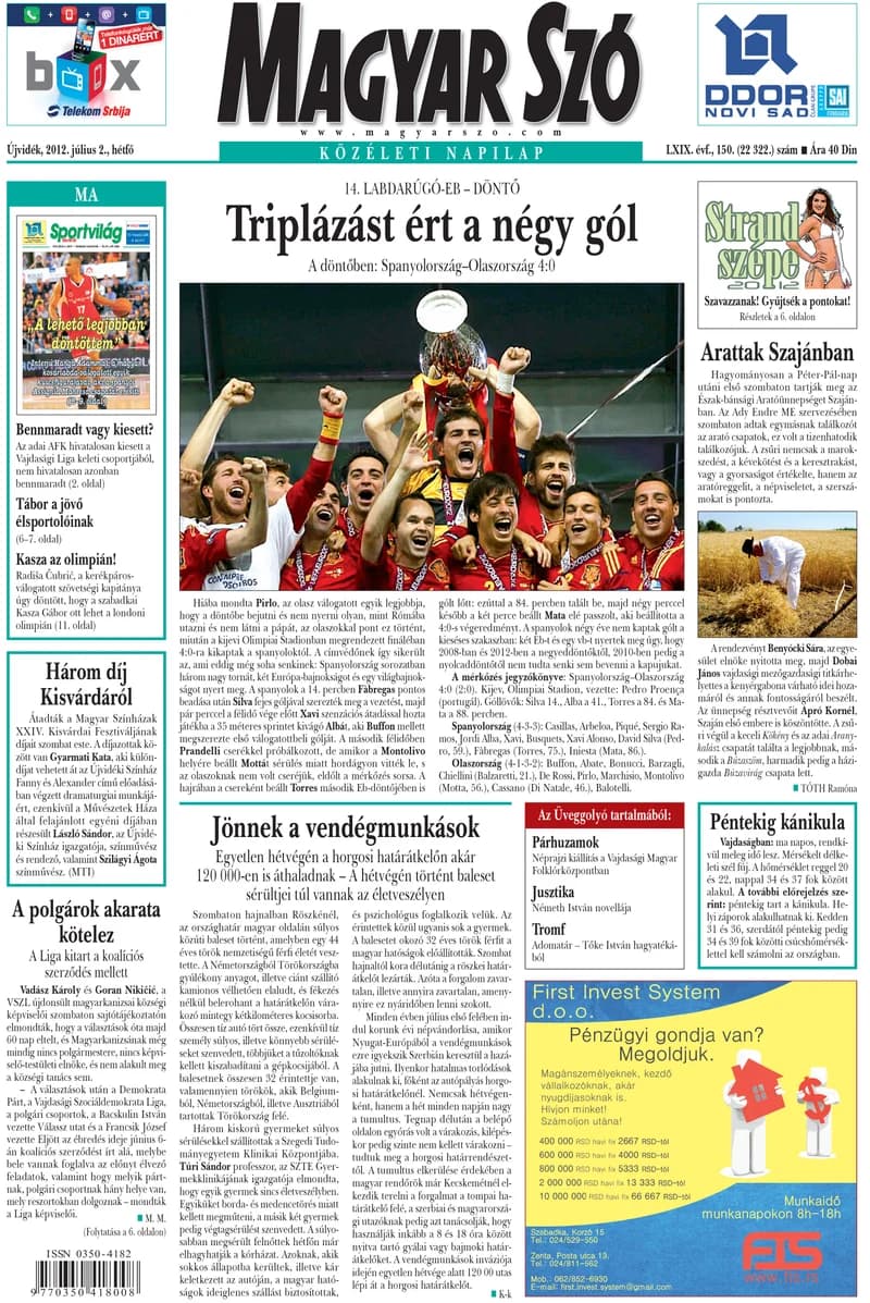 Magyar Szó, 69. évf. 2012. július 2. 150. sz. 1–16. oldal