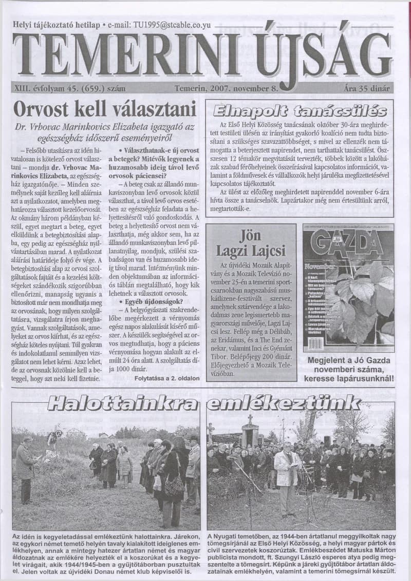Temerini Újság, 13. évf. 2007. november 8. 45. sz.