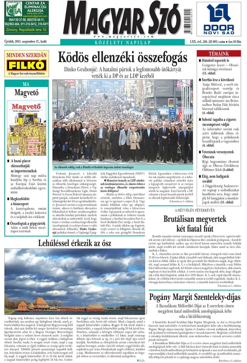 Magyar Szó, 70. évf. 2013. szeptember 17. 216. sz. 1–20. oldal