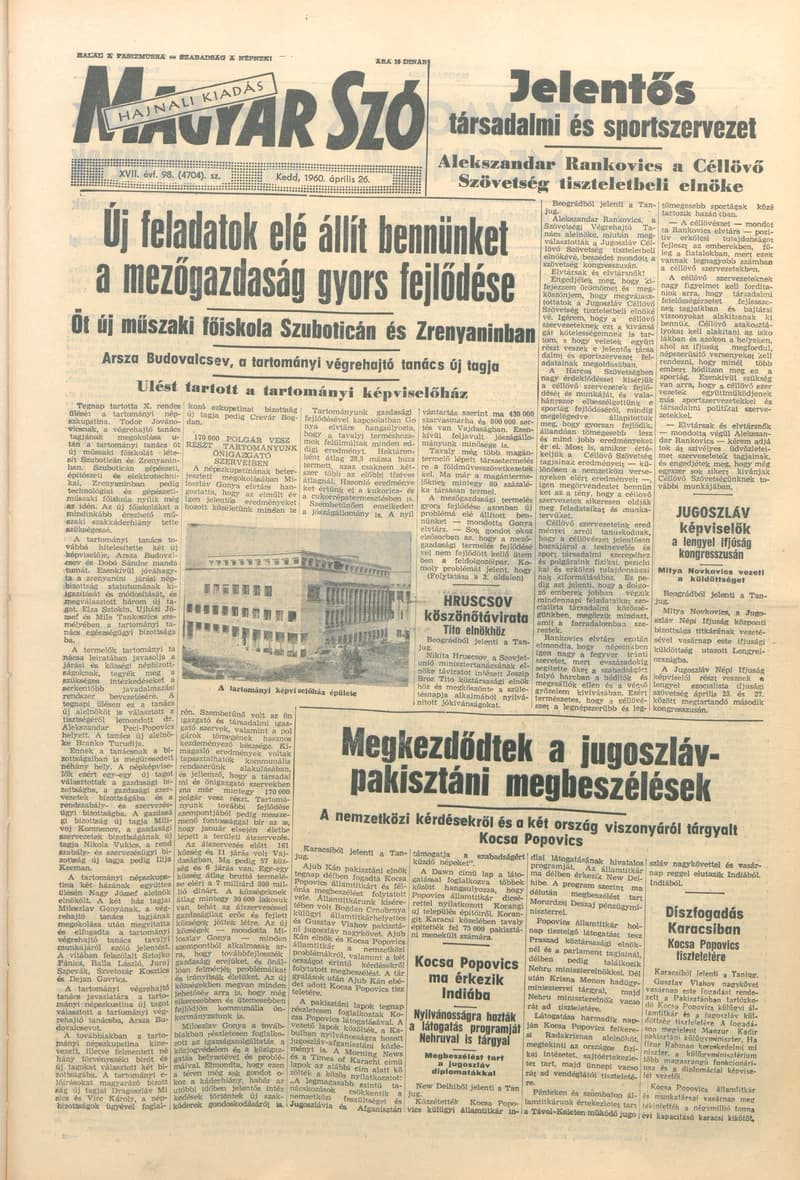 Magyar Szó, 17. évf. 1960. április 26. 98. sz. 1–20. oldal