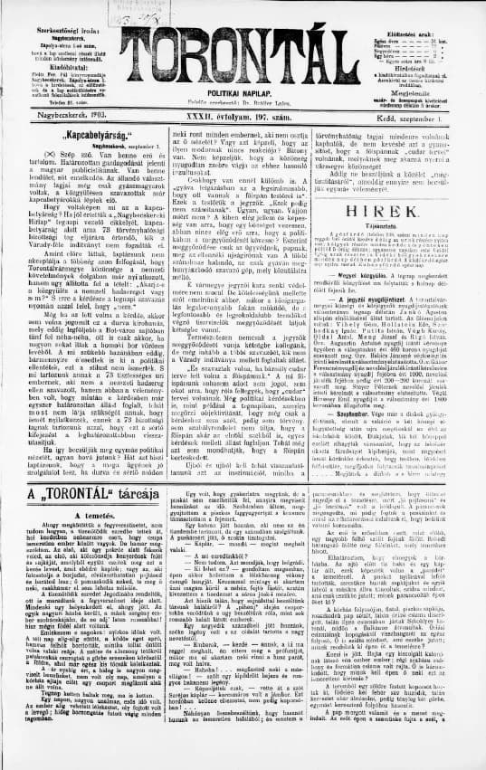 Torontál, 32. évf. 1903. szeptember 1. 197. sz.
