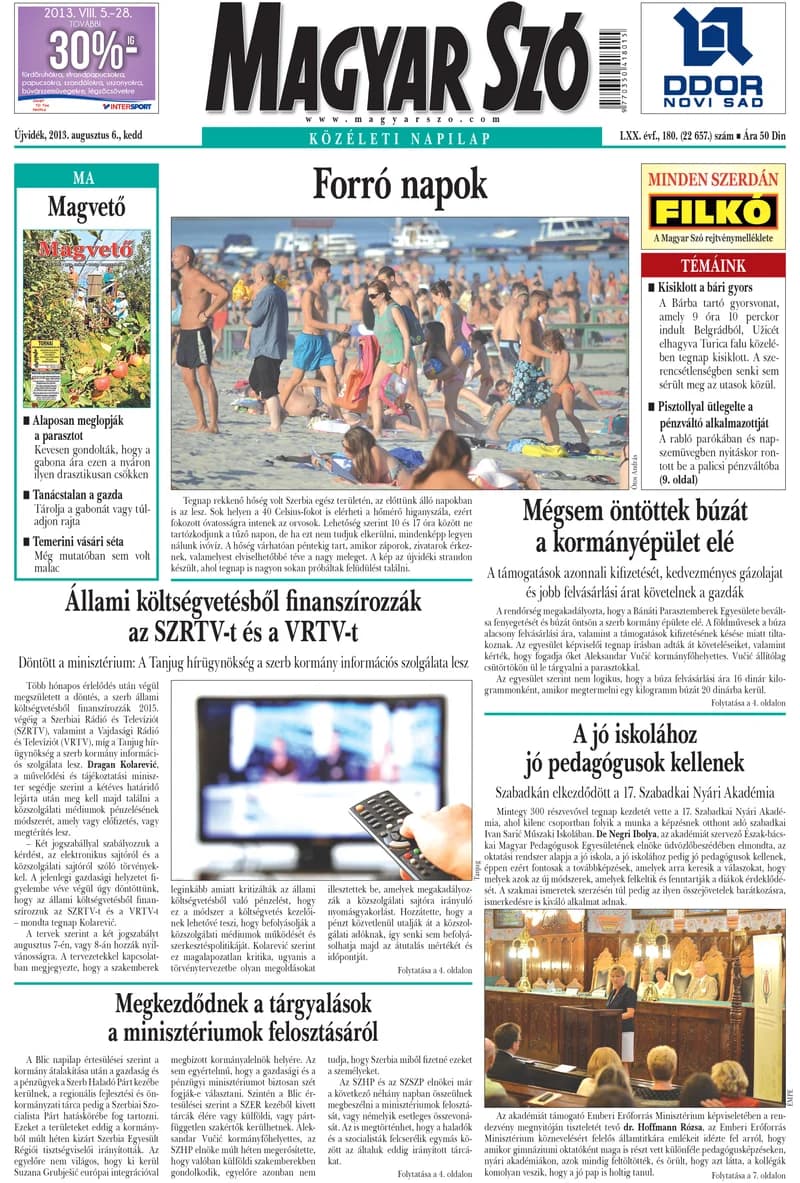Magyar Szó, 70. évf. 2013. augusztus 6. 180. sz. 1–20. oldal