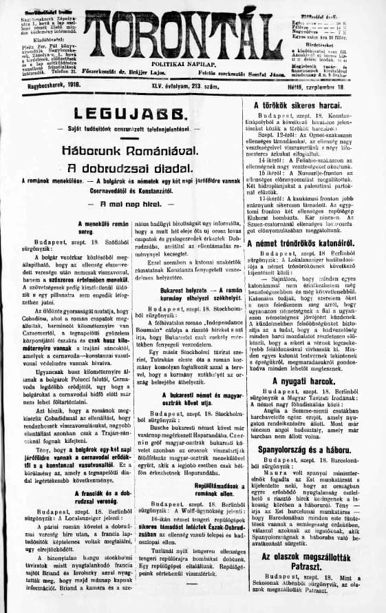 Torontál, 45. évf. 1916. szeptember 18. 213. sz.