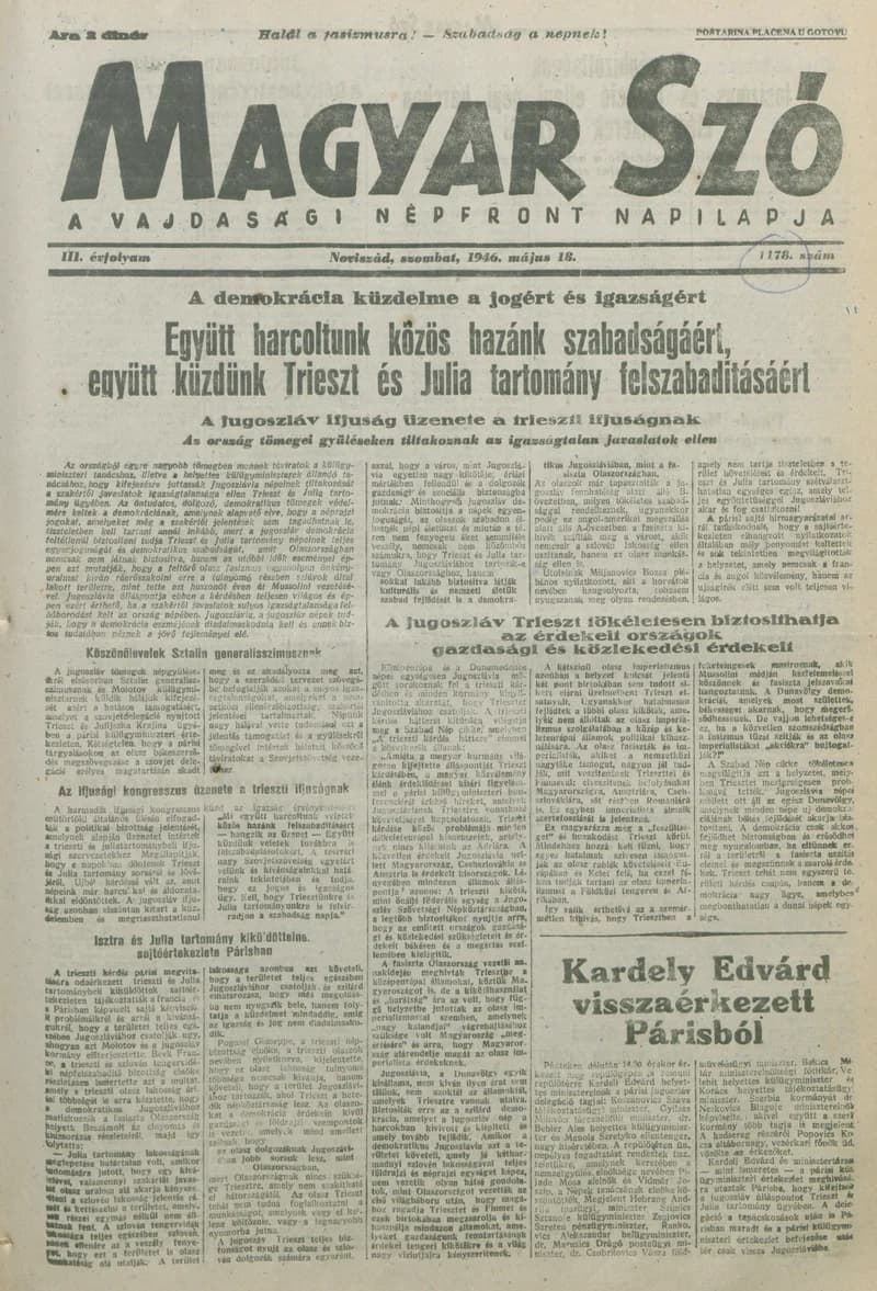 Magyar Szó, 3. évf. 1946. május 18. 117. sz. 1–8. oldal
