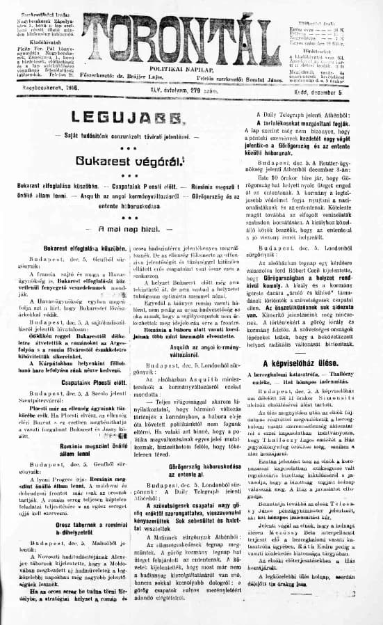 Torontál, 45. évf. 1916. december 5. 279. sz.
