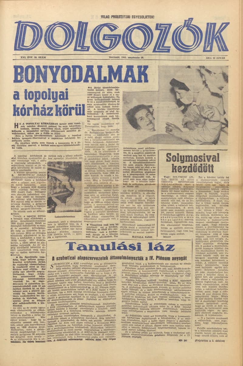 Dolgozók, 16. évf. 1962. szeptember 28. 39. sz.