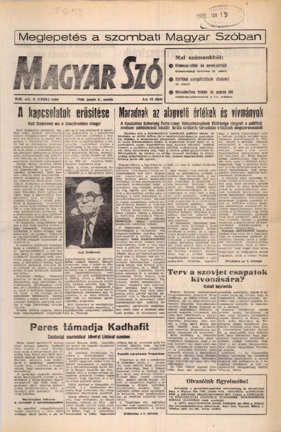 Magyar Szó, 43. évf. 1986. január 8. 6. sz. 1–16. oldal