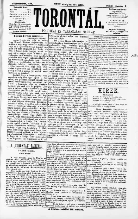 Torontál, 23. évf. 1894. november 9. 257. sz.