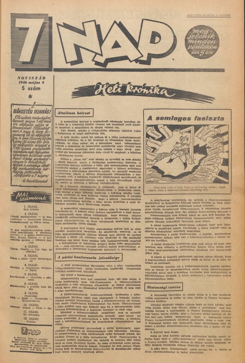 7 Nap, 1. évf. 1946. május 4. 5. sz. 1–12. oldal