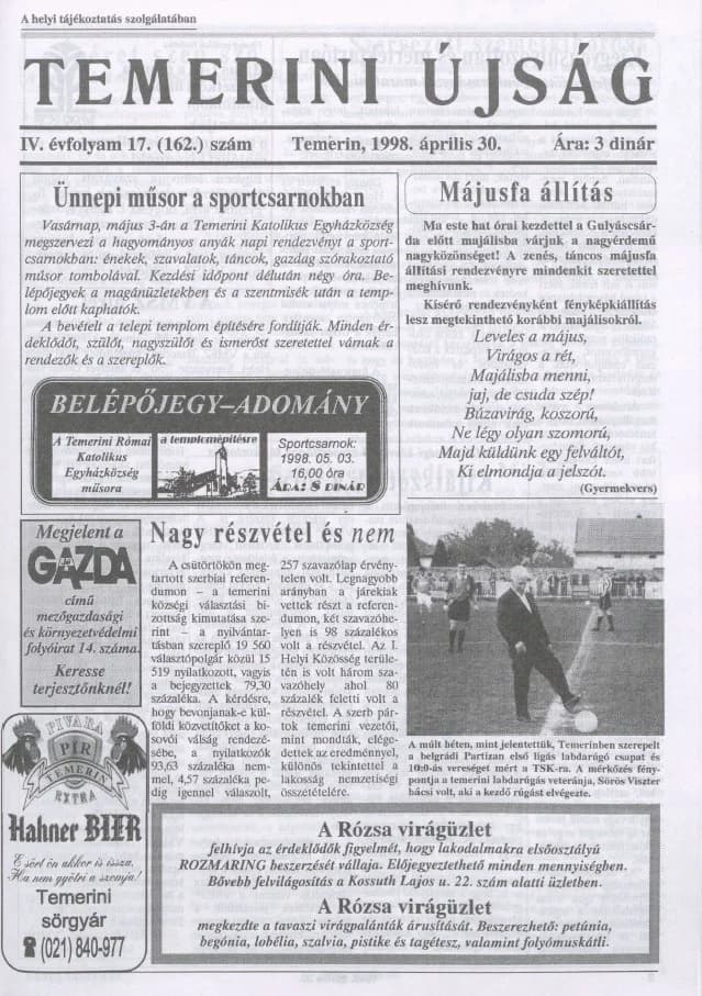 Temerini Újság, 4. évf. 1998. április 30. 17. sz.