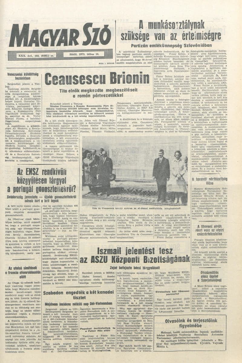 Magyar Szó, 30. évf. 1973. július 16. 193. sz. 1–4. oldal