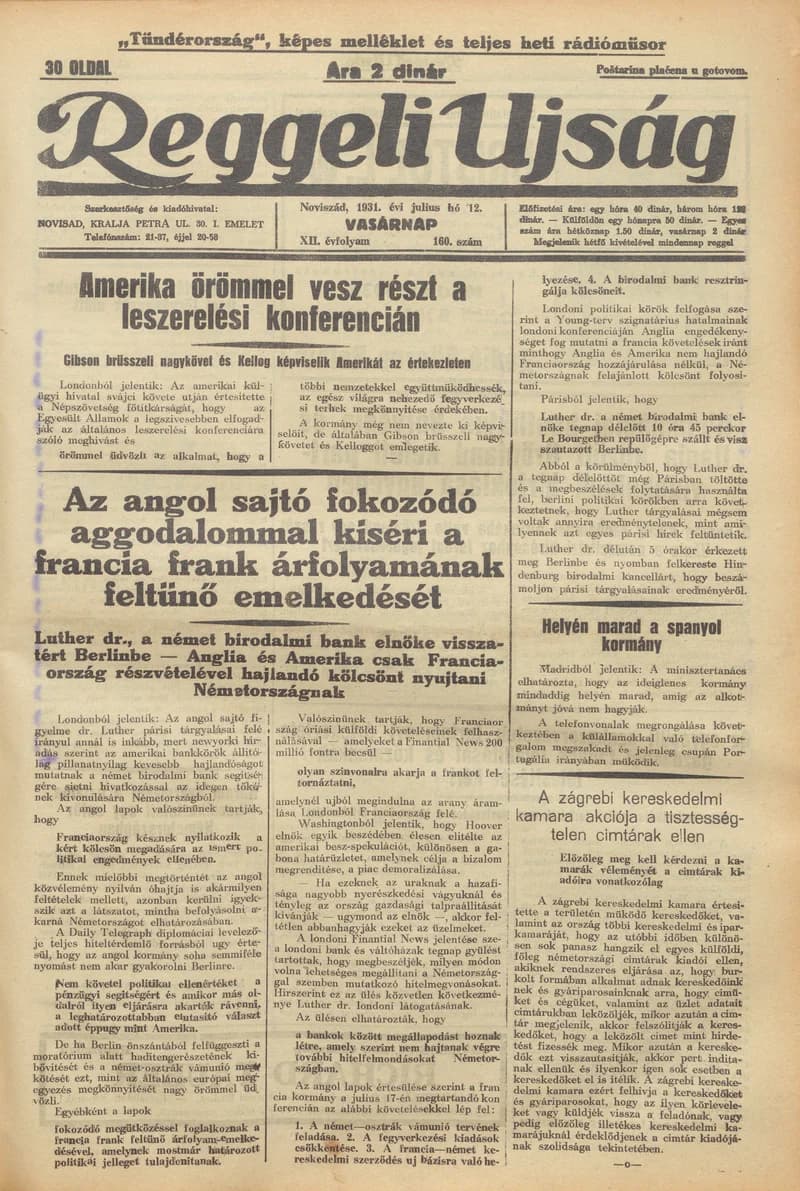 Reggeli Újság, 12. évf. 1931. július 12. 160. sz.
